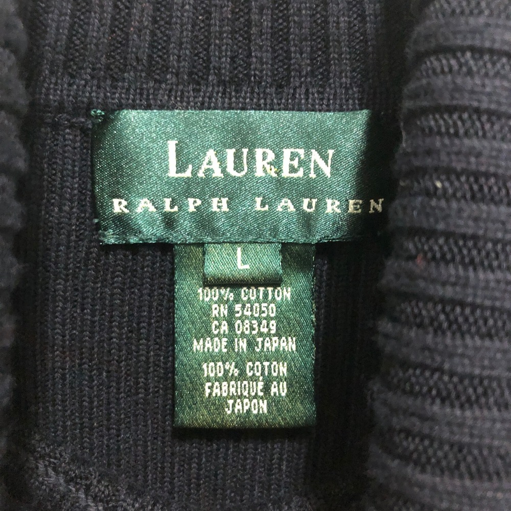 Lauren Ralph Lauren Navy Blue Ribbed Turtleneck Cotton Sweater L Made in Japan - Picture 5 of 8